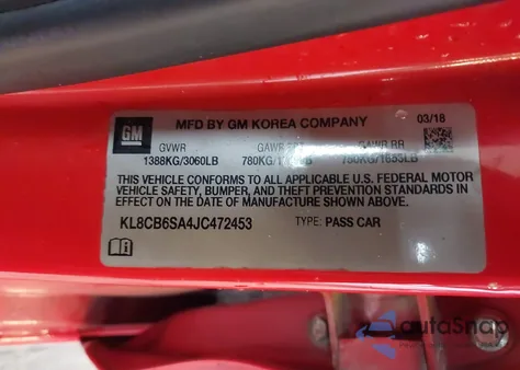 2018 Chevrolet Spark Ls Cvt from USA, damaged, VIN KL8CB6SA4JC472453